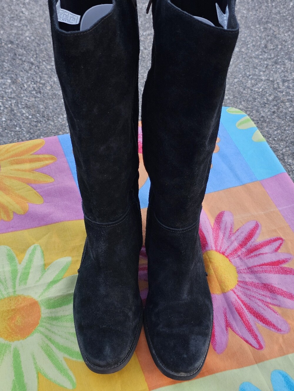UGG Australia Womens Black Suede Tall Riding Boots Side Zip Low Heel